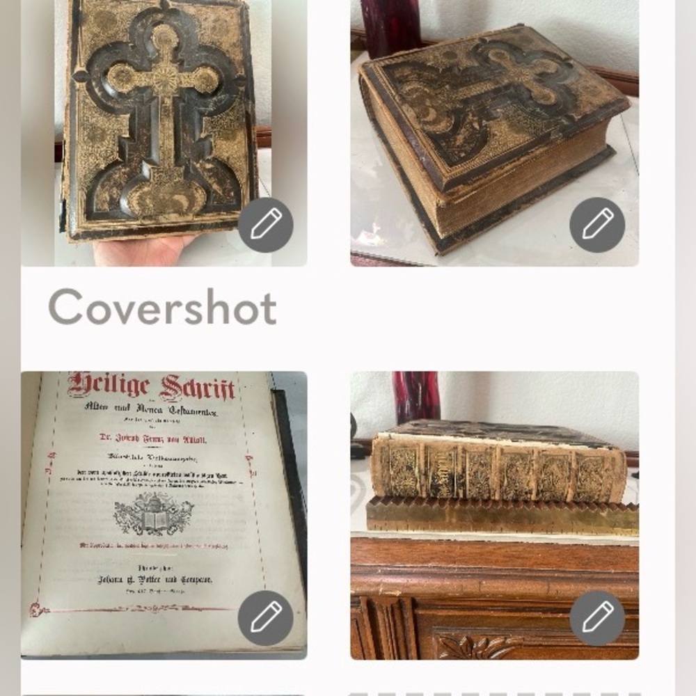 Antique hand tooled gold gilded pages detailing german family bible large heavy
